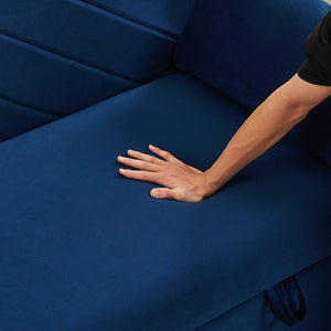 English Elm MH" Velvet Sleeper Sofa Bed with USB Port, 3‑in‑1 Pull-Out Convertible Couch, Removable Pocket Pillows Blue W1193137591