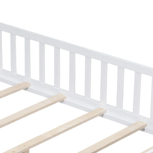 English Elm Full Full Size Floor Platform Bed with Safety Fence and Door, Montessori Toddler Frame with Slats, Sturdy Pine Construction for Secure Sleep and Playtime White 77.76 L x 17.52 W x 6.3 H W1716132147