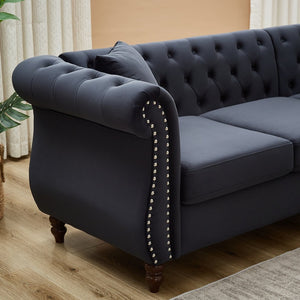 English Elm 83.5-inch L-shaped Sectional Sofa Five Seat Corner Couch with Chesterfield Inspired Style Black W834S00603
