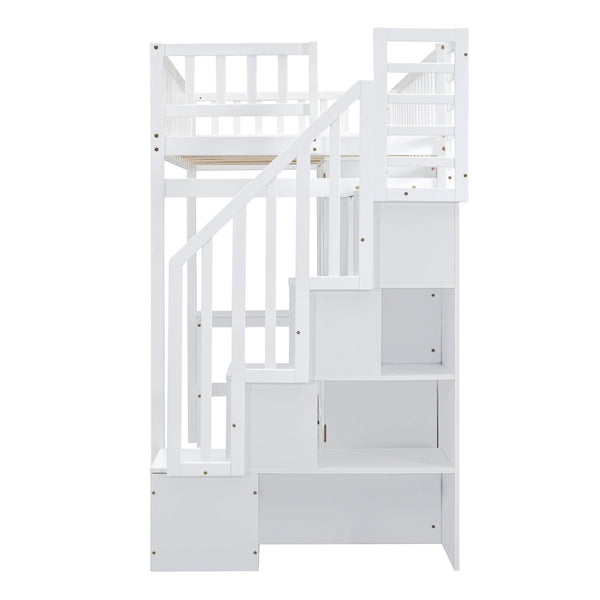 English Elm Twin Loft Bed with Integrated Desk Wardrobe Bookshelf and Storage for Kids Rooms LT100668AAK