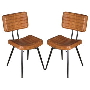 English Elm Camel Tufted Side Chairs Set of 2 in Camel Faux Leather with Black Tapered Metal Legs, Stylish Dining Seat B062P145537