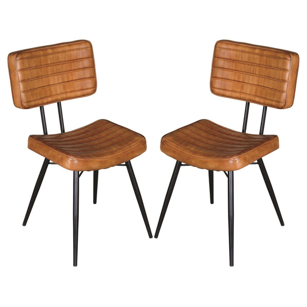 English Elm Camel Tufted Side Chairs Set of 2 in Camel Faux Leather with Black Tapered Metal Legs, Stylish Dining Seat B062P145537