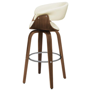 English Elm Walnut Mid-Century Swivel Bar Stool with Ecru Faux Leather Back Walnut Finish Chrome Base Glamorous Comfort B062S00271