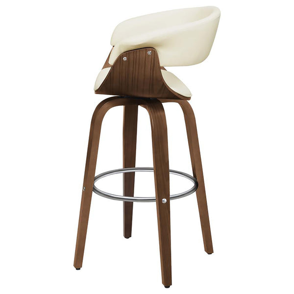 English Elm Walnut Mid-Century Swivel Bar Stool with Ecru Faux Leather Back Walnut Finish Chrome Base Glamorous Comfort B062S00271