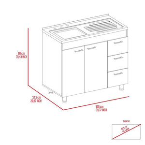 English Elm Utility Sink Cabinet Freestanding Stainless Steel Basin White Farmhouse Storage B092S00067