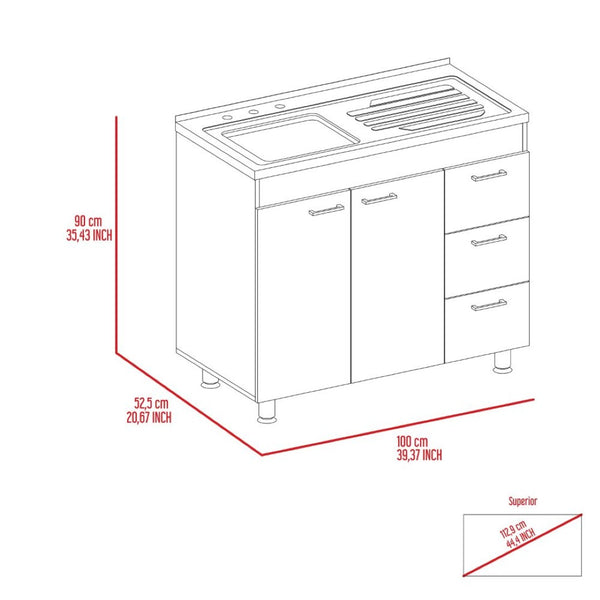 English Elm Utility Sink Cabinet Freestanding Stainless Steel Basin White Farmhouse Storage B092S00067