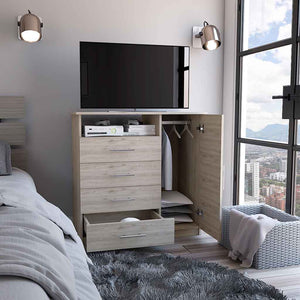 English Elm Dresser Beaufort Light Gray – 4-Drawer & Tall Cabinet Storage, Open Shelf, Durable Particleboard Finish B092S00058