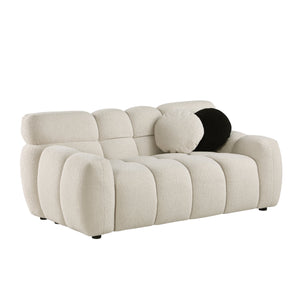 English Elm 64.96 Plush Beige Bouclé 2-Seater Marshmallow Sofa for Small Spaces | Curved Modern Compact Comfort W1099S00090