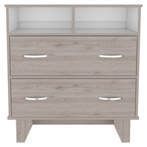 English Elm Double Double Drawer Dresser Arabi Light Gray/White - Durable Particle Board, Two Shelves & Drawers, Stylish Bedroom Storage B092S00008