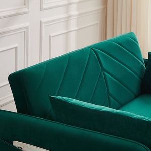 English Elm MH" Velvet Sleeper Sofa Bed with USB Port, 3‑in‑1 Pull-Out Convertible Couch, Removable Pocket Pillows Green W1193137590