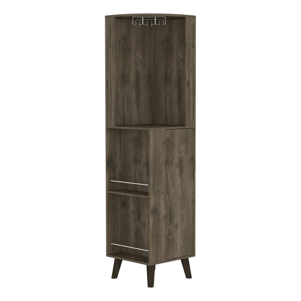 English Elm Corner Bar Cabinet Plex Dark Brown - Space-Saving Living Room Corner Unit with Cup Rack, Drawer, Shelves B092S00107