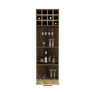 English Elm Corner Bar Cabinet Cataluña Multicolor Mahogany/Aged Oak – 12 Wine Cubbies, Cup Rack, Shelves, Drawer, Durable Finish B092S00038
