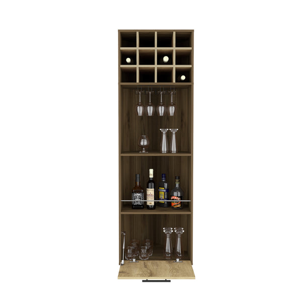 English Elm Corner Bar Cabinet Cataluña Multicolor Mahogany/Aged Oak – 12 Wine Cubbies, Cup Rack, Shelves, Drawer, Durable Finish B092S00038