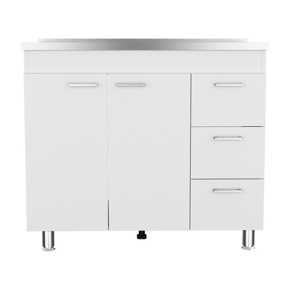 English Elm Utility Sink Cabinet Freestanding Stainless Steel Basin White Farmhouse Storage B092S00066