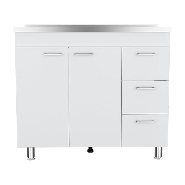 English Elm Utility Sink Cabinet Freestanding Stainless Steel Basin White Farmhouse Storage B092S00066