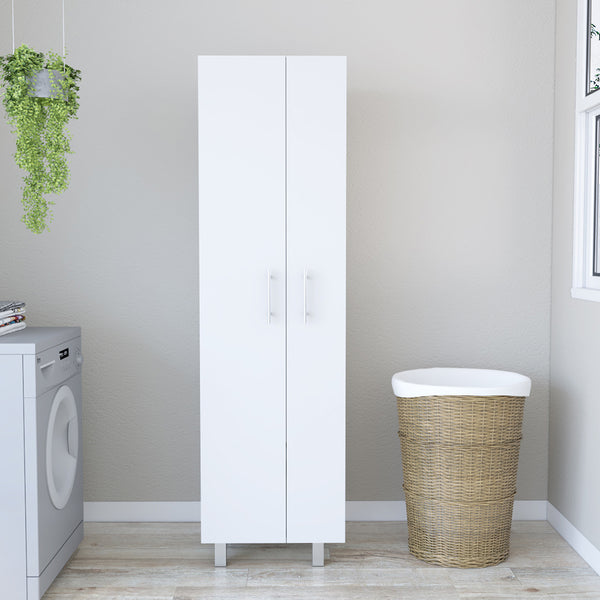 English Elm Closet Copenhague White Pantry Cabinet for Bedroom – 71.3" Tall, 5 Shelves, Mop/Broom Storage, Durable Particle Board B092S00055