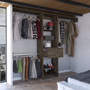 English Elm 250 Closet System British Dark Walnut Bedroom Organizer – 5 Shelves, 1 Drawer, 3 Rods, Durable 99.7" Top Finish B092S00026