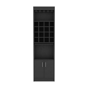 English Elm Bar Cabinet Modoc Black — Tall 71.1" Living Room Bar with 12-Glass Rack, 16 Cubbies & Prep Tray B092S00084