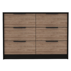 English Elm 4 Drawer Double Dresser Maryland Multicolor - Modern Black & Pine Finish, 4 Drawers + 2 Cabinets, Durable Particleboard B092S00076