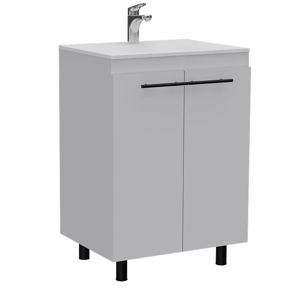 English Elm Floor Cabinet Oxnard White Bathroom Vanity with Drop-In High-Resin Sink, 23.8" Wide, Durable PB Build B092S00096