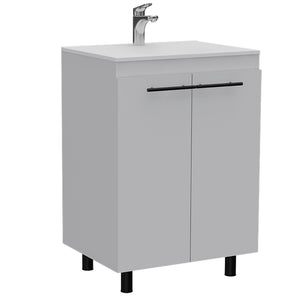 English Elm Floor Cabinet Oxnard White Bathroom Vanity with Drop-In High-Resin Sink, 23.8" Wide, Durable PB Build B092S00096