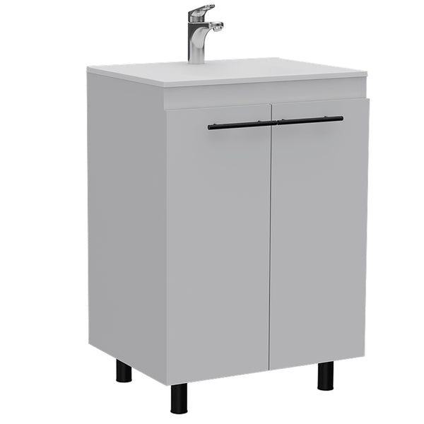 English Elm Floor Cabinet Oxnard White Bathroom Vanity with Drop-In High-Resin Sink, 23.8" Wide, Durable PB Build B092S00096