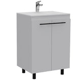 White Bathroom Floor Cabinet with Drop-In Sink, High-Resistance Resin, 23.8