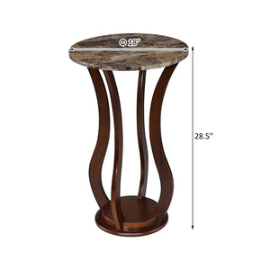 English Elm Brown Round Accent Table Wavy Pedestal Faux Marble Top Rubberwood Plant Stand 28.5"H Stylish Decor B062P145501