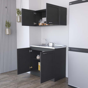 English Elm Cabinet Zeus Garage Black modular particle board storage set with durable countertops, long-lasting design B092S00046