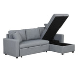 English Elm Upholstery Sleeper Sectional Sofa Grey With Storage Space, 2 Tossing Cushions