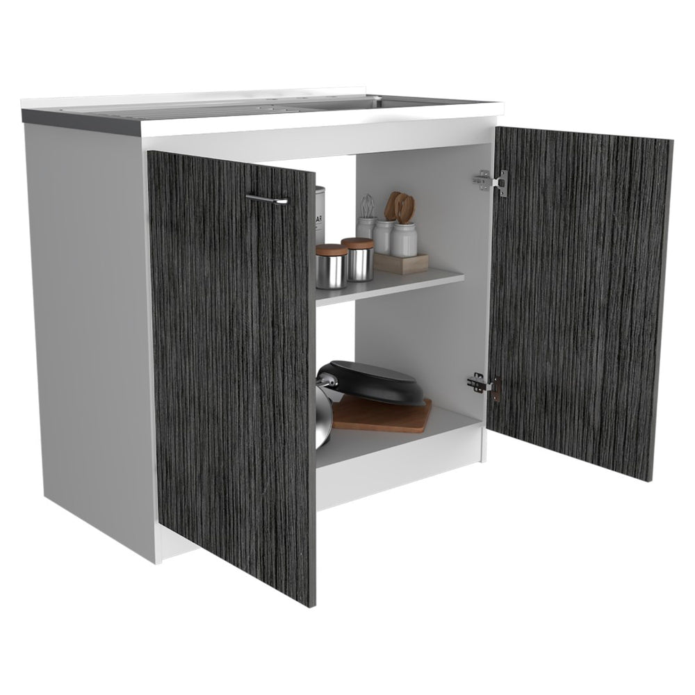 English Elm Utility Sink Cabinet Freestanding Stainless Steel Basin White Farmhouse Storage B092S00032