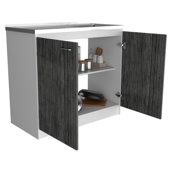 English Elm Utility Sink Cabinet Freestanding Stainless Steel Basin White Farmhouse Storage B092S00032