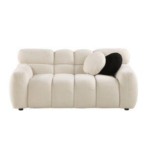 English Elm 64.96 Plush Beige Bouclé 2-Seater Marshmallow Sofa for Small Spaces | Curved Modern Compact Comfort W1099S00090