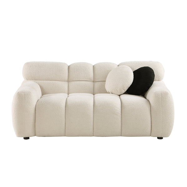 English Elm 64.96 Plush Beige Bouclé 2-Seater Marshmallow Sofa for Small Spaces | Curved Modern Compact Comfort W1099S00090