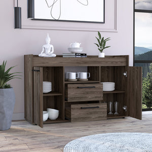 English Elm Sideboard Perssiu Dark Walnut Espresso Finish, Two Doors, Open Shelf & Drawers, Durable 49.5" Top B092S00099