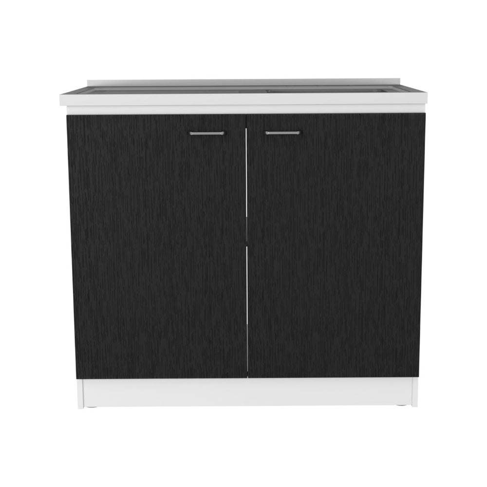 English Elm Utility Sink Cabinet Freestanding Stainless Steel Basin White Farmhouse Storage B092S00094