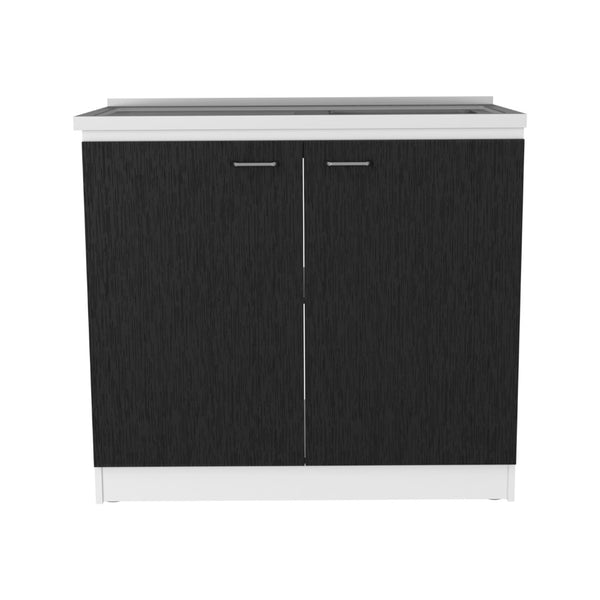 English Elm Utility Sink Cabinet Freestanding Stainless Steel Basin White Farmhouse Storage B092S00094