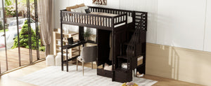 English Elm Twin Loft Bed with Integrated Desk Wardrobe Bookshelf and Storage for Kids Rooms Espresso LT100668AAP