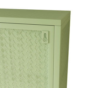 English Elm 27.56"Glass Modern Two-Door Wall Cabinet Green with Tempered Glass, Three-Tier Storage & Woven Detail W757135228