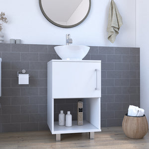 English Elm Single Bathroom Vanity Pigmag White Particle Board Single Door Cabinet with Shelf, Easy Assemble B092S00105