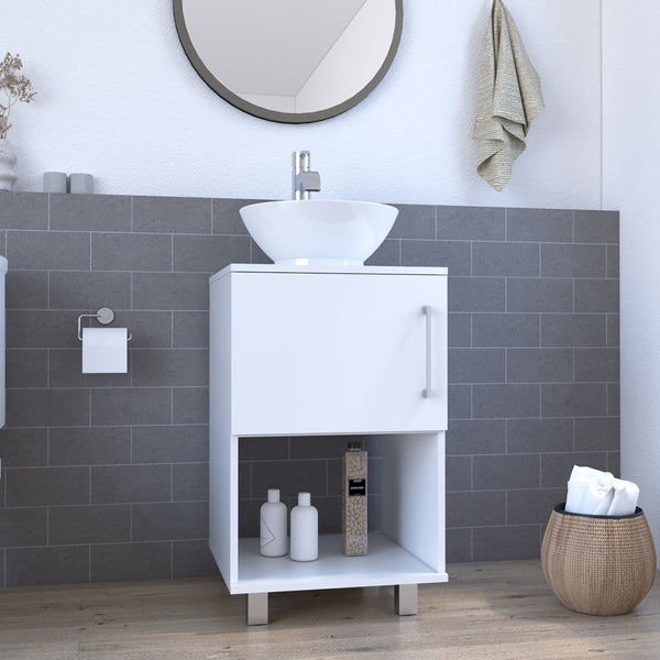 English Elm Single Bathroom Vanity Pigmag White Particle Board Single Door Cabinet with Shelf, Easy Assemble B092S00105