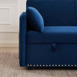 English Elm MH" Velvet Sleeper Sofa Bed with USB Port, 3‑in‑1 Pull-Out Convertible Couch, Removable Pocket Pillows Blue W1193137591