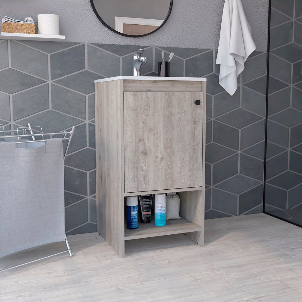 English Elm Bathroom Vanity Poket Light Gray Particle Board Cabinet 17.7x33.5in Compact One-Door Storage, Easy Assemble B092S00108