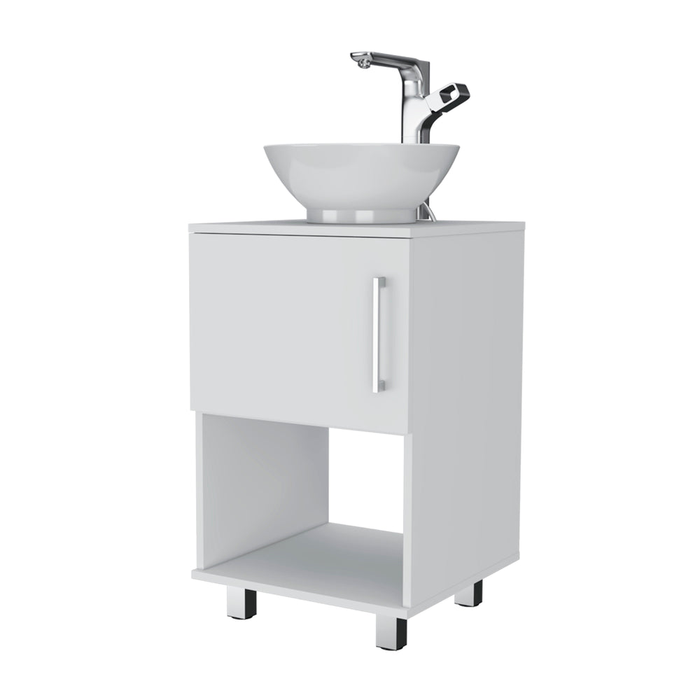 English Elm Single Bathroom Vanity Pigmag White Particle Board Single Door Cabinet with Shelf, Easy Assemble B092S00105