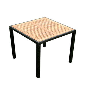 English Elm Eelifee 5-Piece Outdoor Wicker Dining Set With Acacia Wood Top & Plush Crème Cushions For Comfort W329S00039