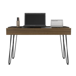 English Elm 120 Drawer Desk Rolo Mahogany - Industrial Office Desk with Glass Top, Metal Legs & Spacious Drawer (55x28) B092S00115
