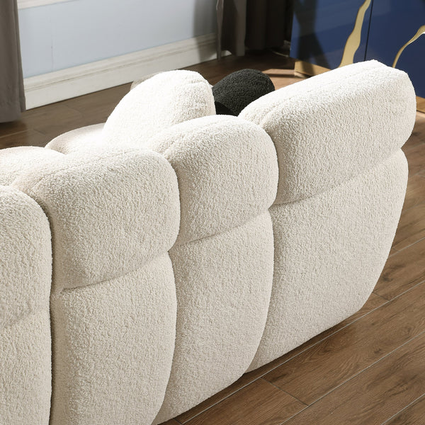English Elm 64.96 Plush Beige Bouclé 2-Seater Marshmallow Sofa for Small Spaces | Curved Modern Compact Comfort W1099S00090