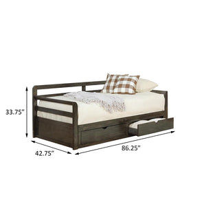 English Elm Grey Silla 2-Drawer Daybed with Extendable Trundle, Rustic Pine Frame, Euro Glide Storage for Guests and Space-Saving Design B062S00264