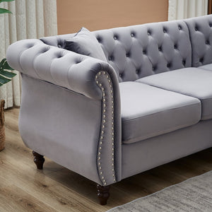 English Elm 83.5-inch L-shaped Sectional Sofa Five Seat Corner Couch with Chesterfield Inspired Style Gray W834S00602