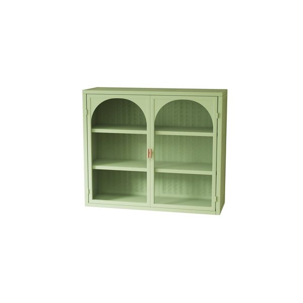 English Elm 27.56"Glass Modern Two-Door Wall Cabinet Green with Tempered Glass, Three-Tier Storage & Woven Detail W757135228